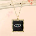 Gold Tone Textured Square Evil Eye Pendant Necklaces in Five Colors view 7