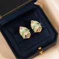 Green Garden Oval Pearl Look Floral Statement Stud Earrings view 2