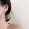 Gold Gourd Shape Crystal Stud Earrings with Open Frames view 2