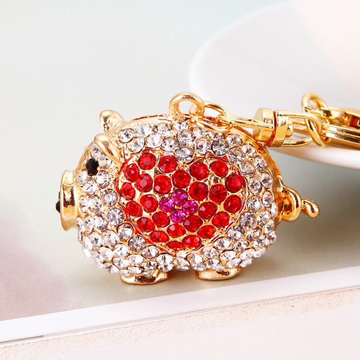 Jeweled Heart Pig and Winged Pig Keychains in Six Pictured Colors