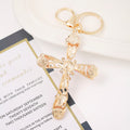 Cat Eye Rhinestone Cross Keychain Gold Clasp Red Pink Black view 4