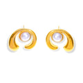 Gold Irregular C-Shaped Stud Earrings With Glue Bead view 5