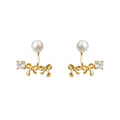 Gold Two-Way Pearl Bow Crystal Ear Jacket Stud Earrings view 5