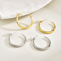 Pearl Look Ball Open C Hoop Stud Earrings In Two Sizes view 1