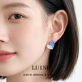 Silver-Tone Blue Clear Gradient Glass Crystal Heart Stud Earrings view 2