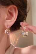 Clear Cube Drop Earrings in Silver and Gold Tones Fashion Jewelry view 7