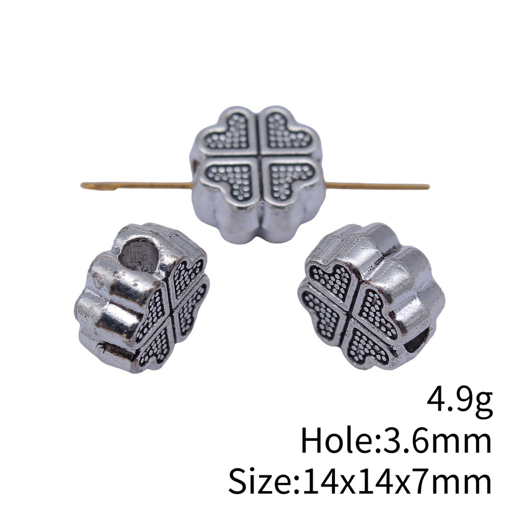 14x14x7mm 4.9g Antique Silver Zinc Alloy Four Leaf Clover Large Hole Beads for DIY Bracelet Making