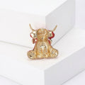 Enamel Highland Cow Brooch Thistle Accent Animal Pin view 3