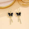 Gold Crystal Butterfly Drop Earrings With Bar Tassels view 6
