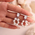 Silver Shell Stud Freshwater Pearl Loop Drop Earrings Stainless view 3