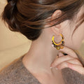 Brown Beaded Hoop Earrings With Gold Tone Crescent Frames view 4