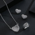Silver Beaded Heart Necklace Earrings Ring Three Piece Set view 4