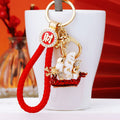Jeweled Sailing Ship Keychains in Red and Blue with Braided Loops view 6