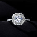 Silver Tone Cushion Double Halo Ring With Clear Stones view 4