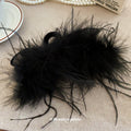 Black Feather Hair Claw With Sheer Fabric Loops And Loose Strands view 2
