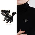 Enamel Kitten Cat Brooch Black White Gold Outline Pin view 2