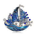 Blue Silver Tone Sailboat Crystal Enamel Metal Brooch Pin view 1