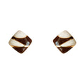 Brown Cream Diagonal Enamel Square Stud Earrings Gold view 5