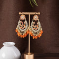 Orange Beaded Ornate Gold Tone Chandelier Earrings view 4