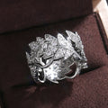 Silver-Tone Crystal Leaf Vine Wide Band Ring Jewelry view 2