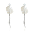 Silver Tone Pearl And Translucent Disc Long Chain Tassel Earrings view 5