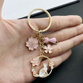 Pink Cat Sakura and Faux Pearl Enamel Charm Keychain view 2