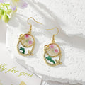 Gold Tone Ornate Oval Pressed Flower Drop Earrings in Three Designs view 3