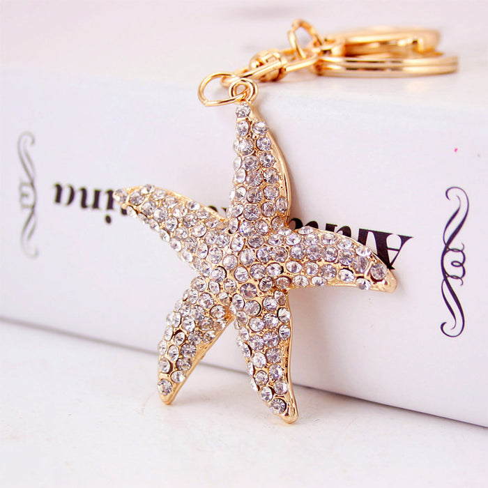Cute Starfish Rhinestone Keychain Ocean Bag Charm in Zinc Alloy