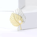 Two Tone Matte Gold Silver Leaf Brooch Pearl Accent Pin view 1