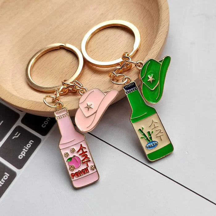Soju Bottle Cowboy Hat Enamel Keychains 2 Color Sets