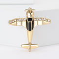 Crystal Airplane Brooch Black Enamel Cabin Gold Silver view 2