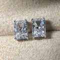 Rectangular Clear Solitaire Four-Prong Stud Earrings Silver Tone view 2