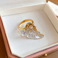 Gold Rose White Petal Flower Open Rings Two Styles view 2