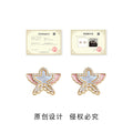Gold Mother-Of-Pearl Swallow Pink Enamel Pave Stud Earrings view 3