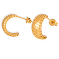 Ribbed Twisted C Shape Crescent Stud Earrings Gold Steel view 5