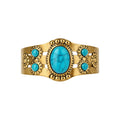 Vintage Turquoise Open Cuff Bangle Silver Gold Tone Metal view 5