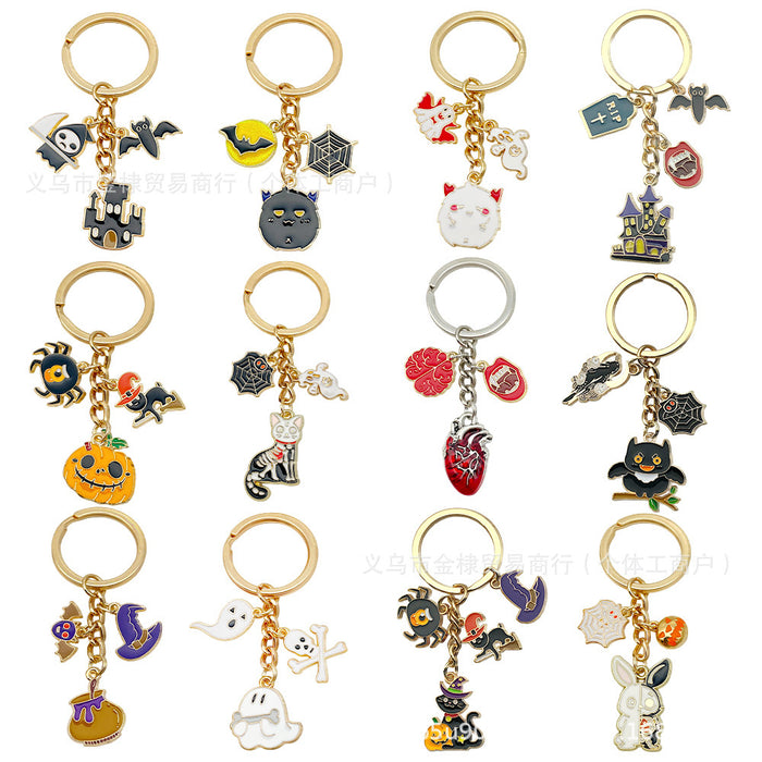 Halloween Charm Keychains Featuring Spider Web Across 44 Pictured Variations