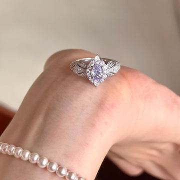 Oval Halo Filigree Cocktail Ring Lavender Or Red Center