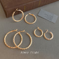 Polished Gold Braided Twisted Texture Circle Hoop Earrings view 3