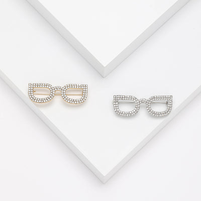Crystal Eyeglasses Brooch in Gold and Silver Tones grouped product view