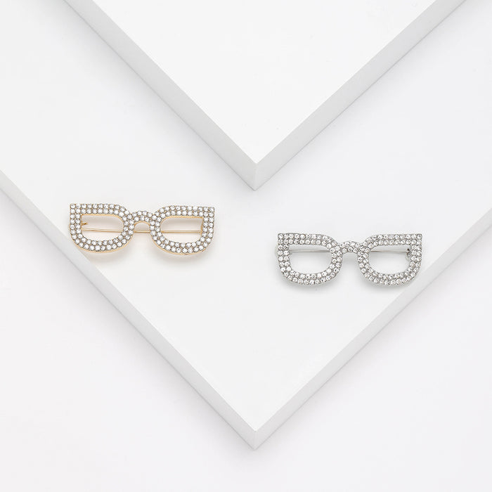 Crystal Eyeglasses Brooch in Gold and Silver Tones