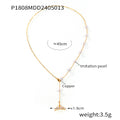 Gold Imitation Pearl Necklace With Crystal Whale Tail view 6