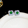 Silver Tone Crystal Flower Stud Earrings With Bright Green Centers view 3