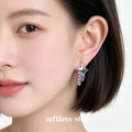 Silver Tone Sculpted Star Purple Square And Clear Stone Stud Earrings view 2