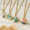 Gold Stainless Enamel Rose Round Pendant Necklaces Four Models view 4