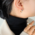Gold Multicolor Enamel Segment Hoop Huggie Earrings view 1