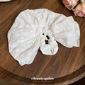 White Eyelet Embroidered Fabric Oversized Bow Ponytail Scrunchie view 2