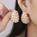 Gold Teardrop Imitation Pearl Cluster Stud Earrings Pair view 1
