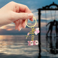 Gold XOXO Rose Winged Heart Pink Enamel Charm Keychain view 3