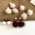Bear and Pom Pom Drop Stud Earrings in Three Color Styles view 3